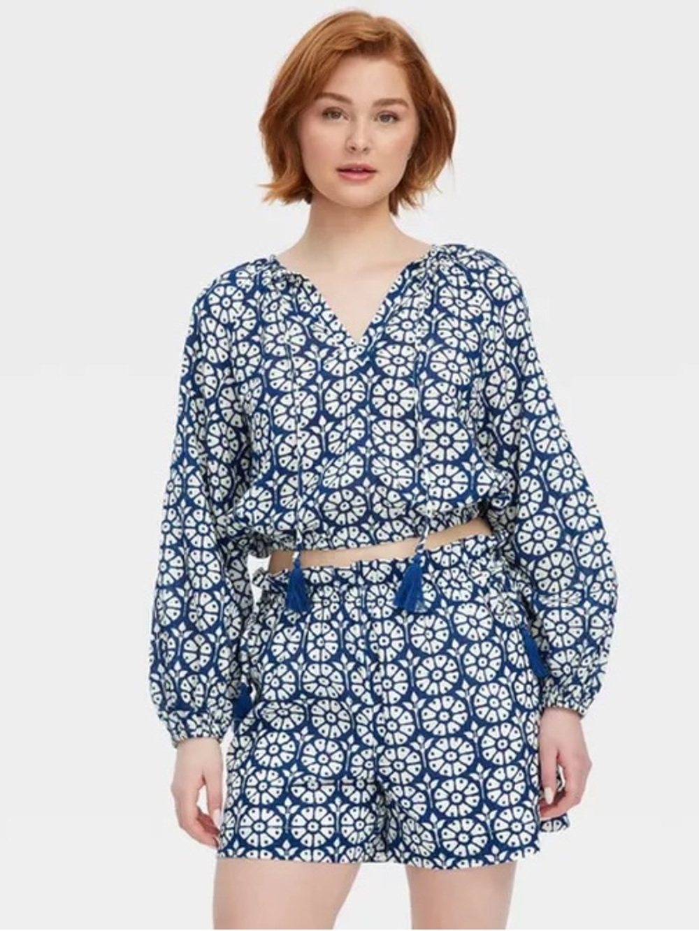 Roller Rabbit x Target Women's Daisy Floral Long Sleeve Tie-Neck Boho Top, XL